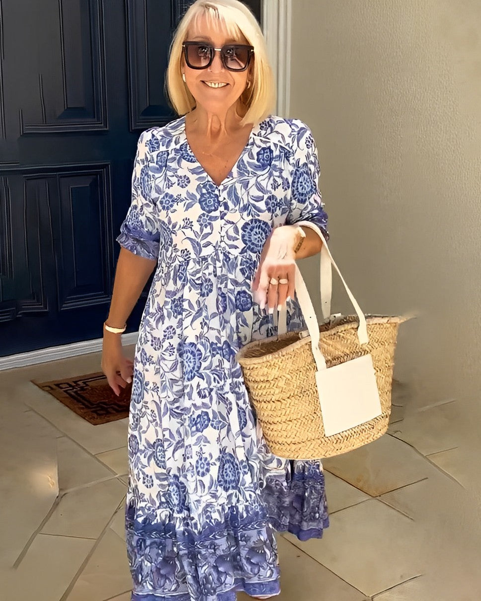 Ellie | Robe florale gracieuse à col en V