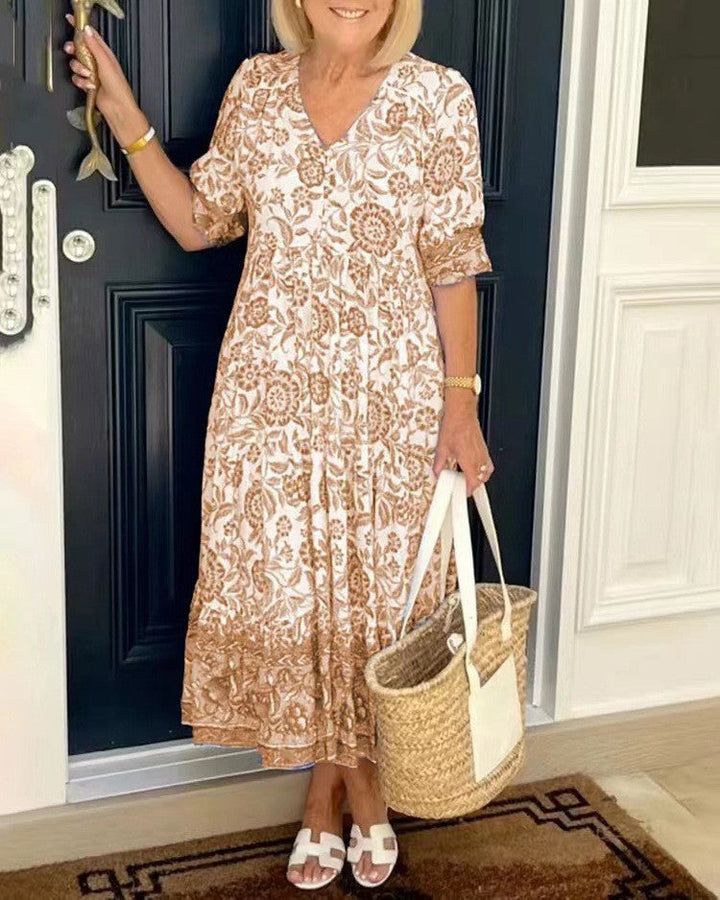 Ellie | Robe florale gracieuse à col en V
