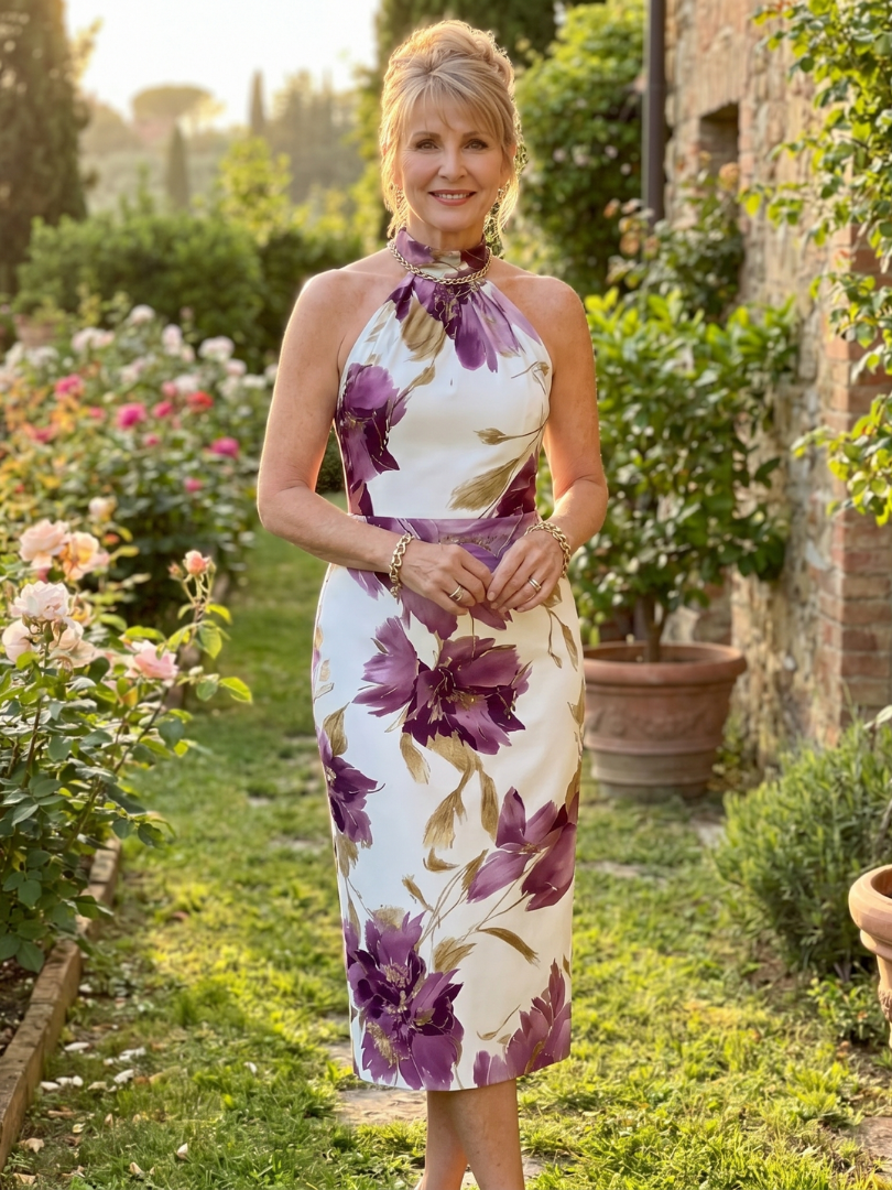 Zinnara | Robe midi à imprimé floral et col licou