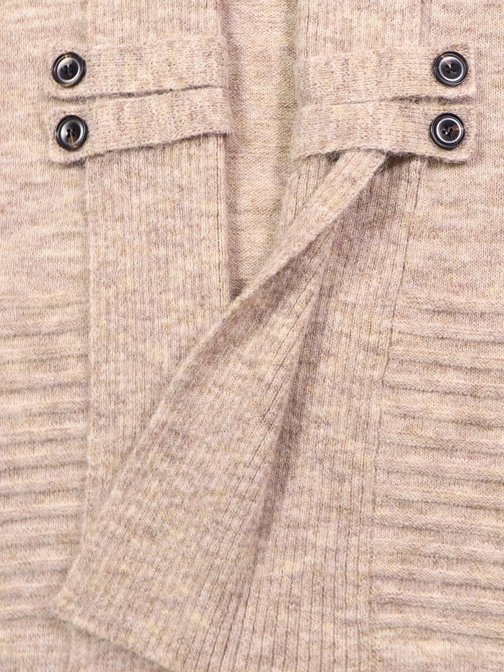 Oatmeal Ribbed Knit Button-Tab Cardigan