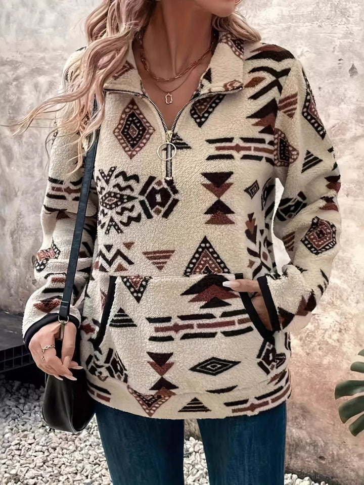 Olivia - Geometric Half Zip Long Sleeve Sweatshirt