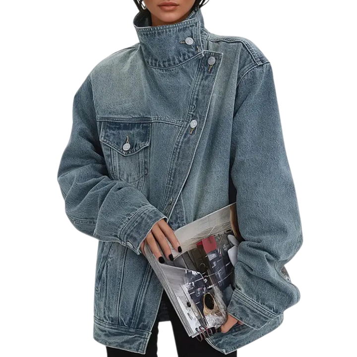 SKYE™ – Veste asymétrique à col montant délavée style vintage