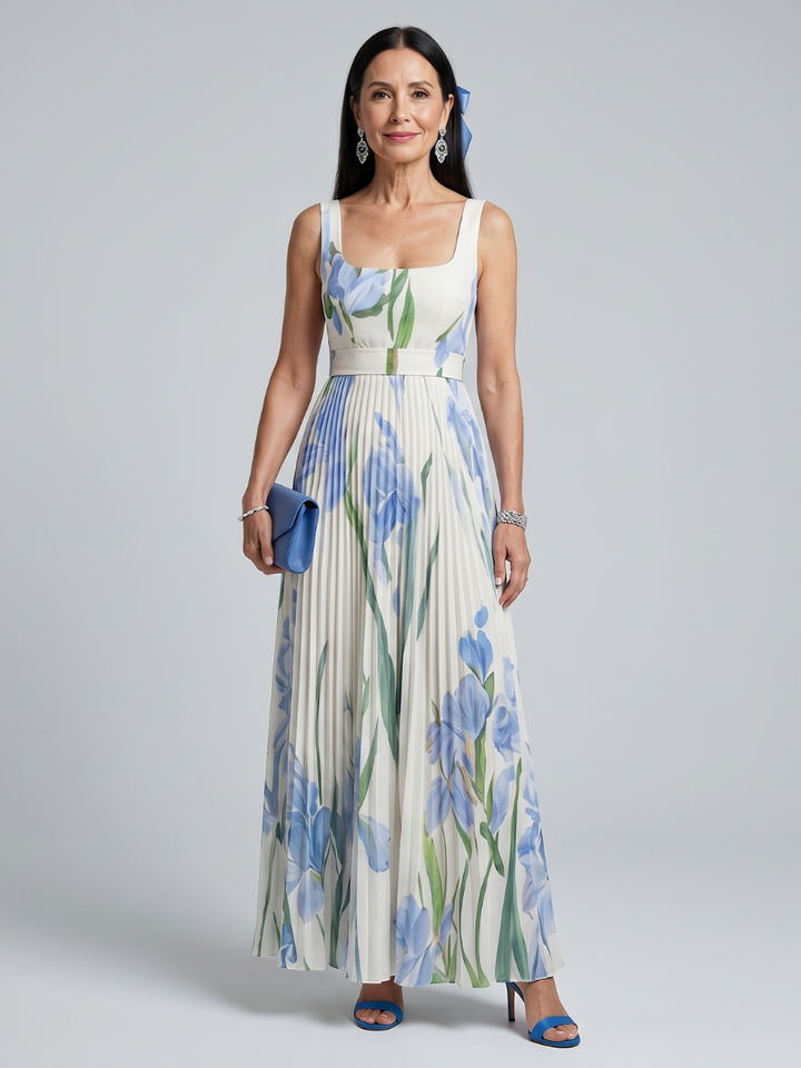 Ophélia | Robe midi sans manches à encolure carrée et imprimé floral