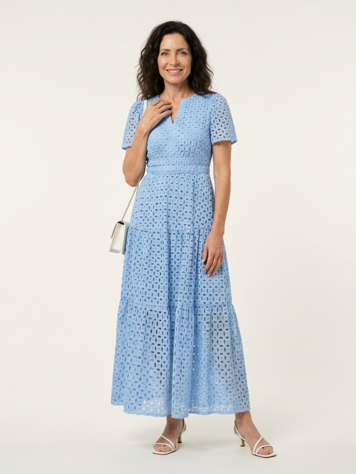 Brielle | Robe midi étagée à col en V et manches courtes