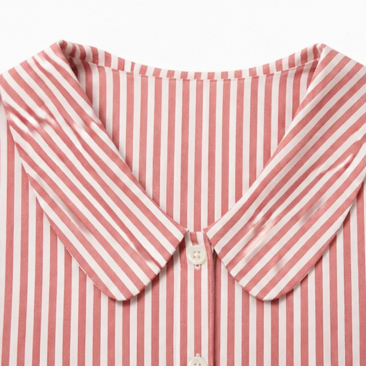 Solène Striped Sailor Collar Blouse with Puff Sleeves