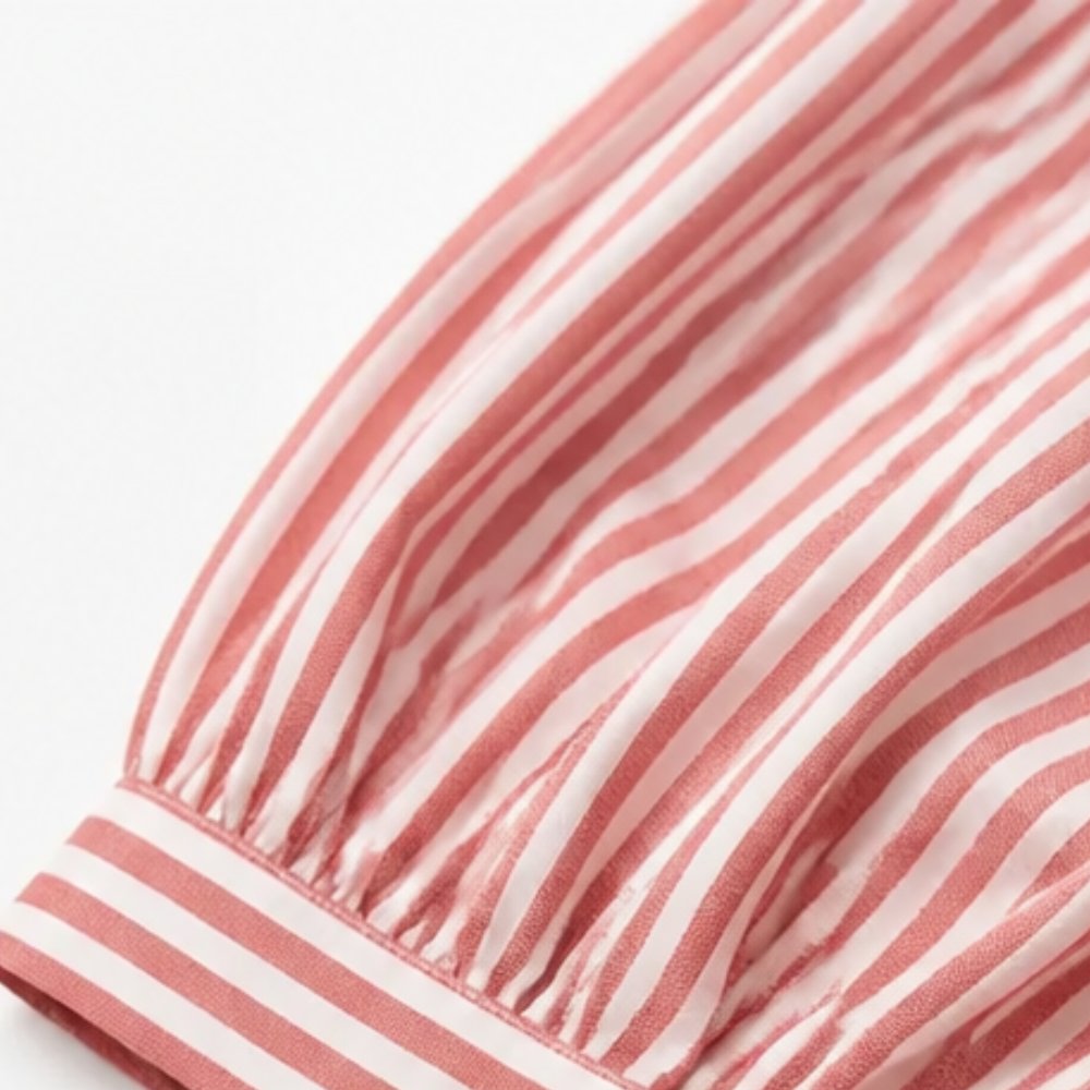 Solène Striped Sailor Collar Blouse with Puff Sleeves
