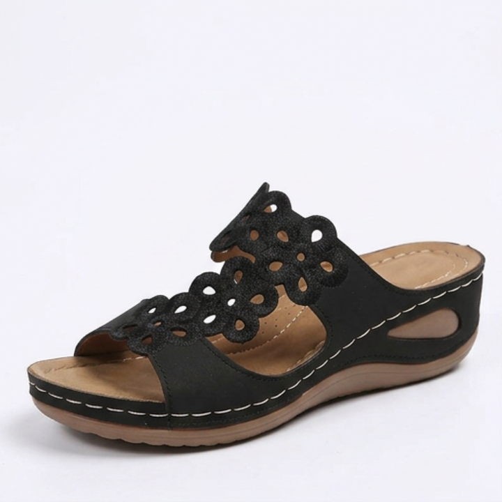 BreezeWalk – Cushioned Floral Wedge Sandals