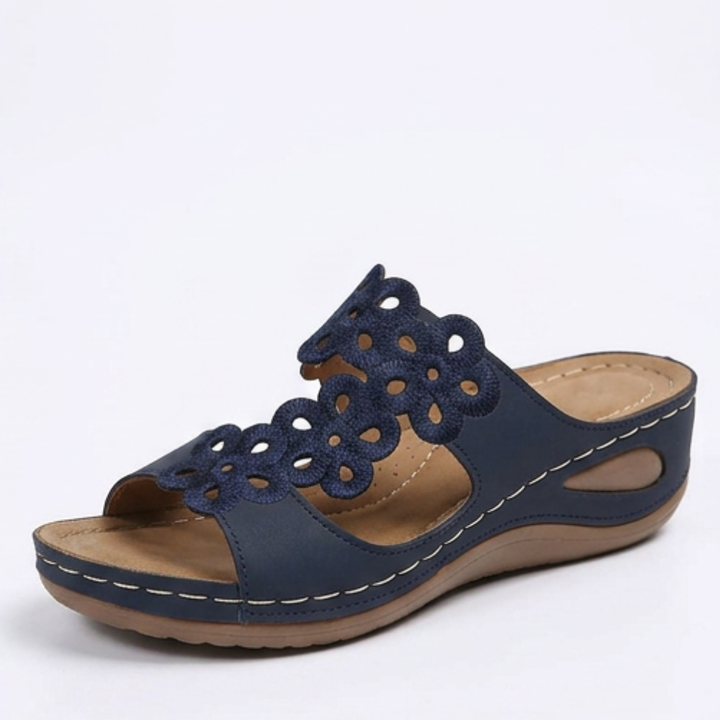 BreezeWalk – Cushioned Floral Wedge Sandals