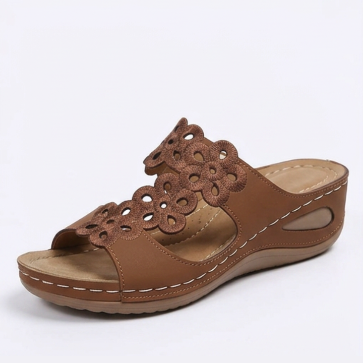 BreezeWalk – Cushioned Floral Wedge Sandals