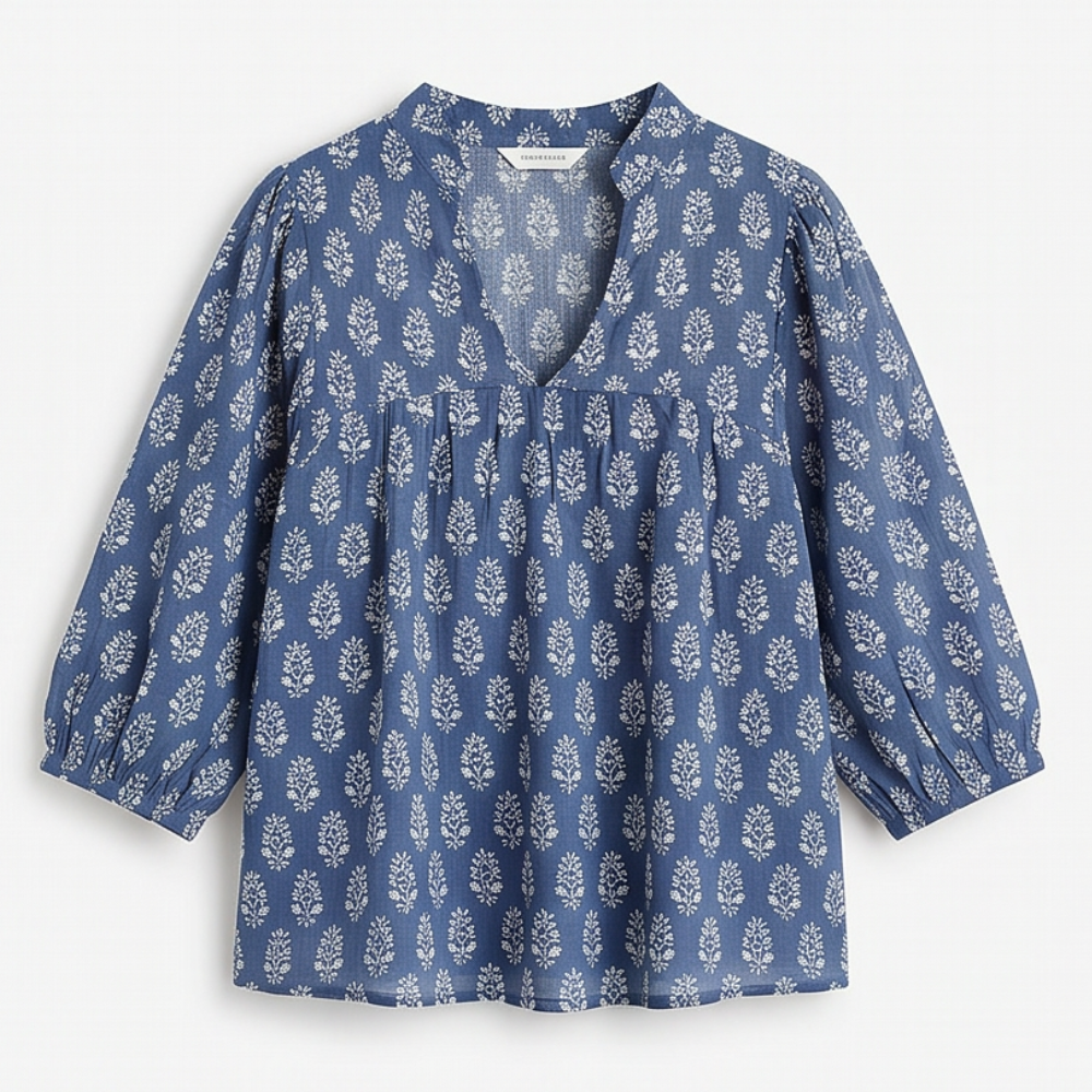 Marivell – Block-Print V-Neck Summer Blouse
