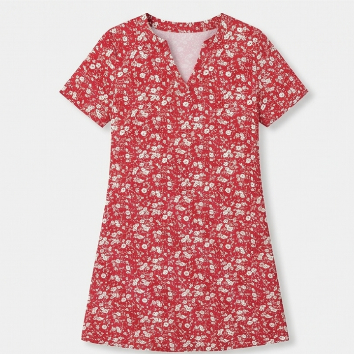 Veluna – V-Neck Floral Dress with Pockets