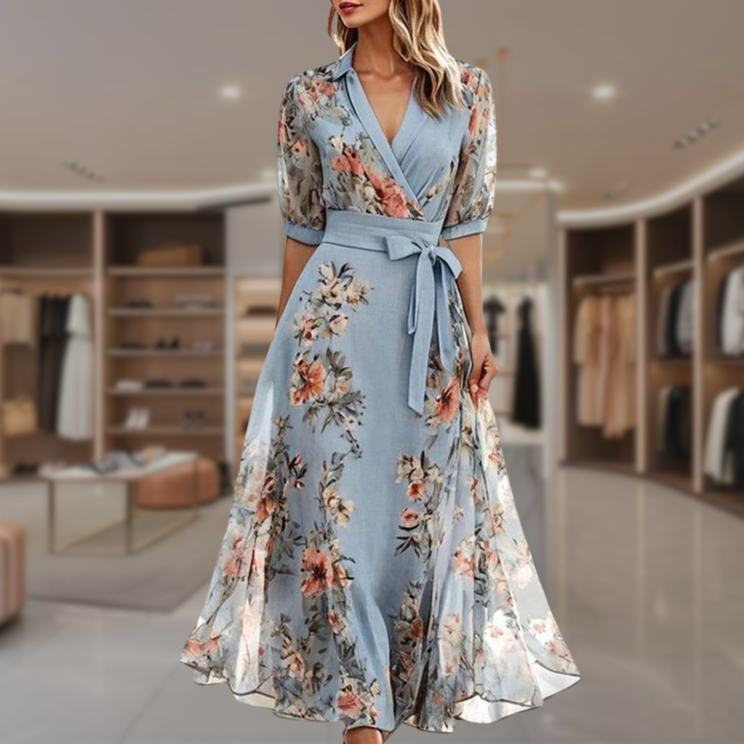 Felicia | Floral Maxi Wrap Dress with Long Sleeves