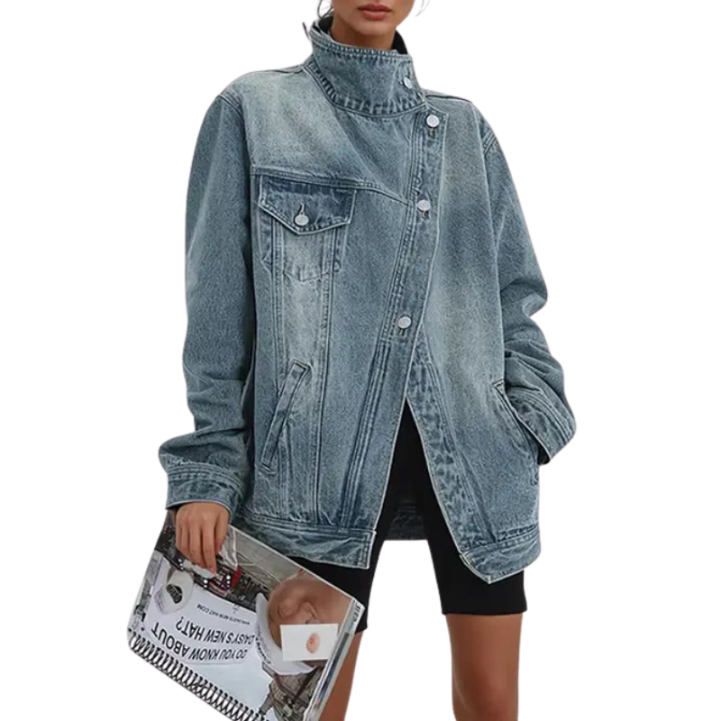 SKYE™ – Veste asymétrique à col montant délavée style vintage