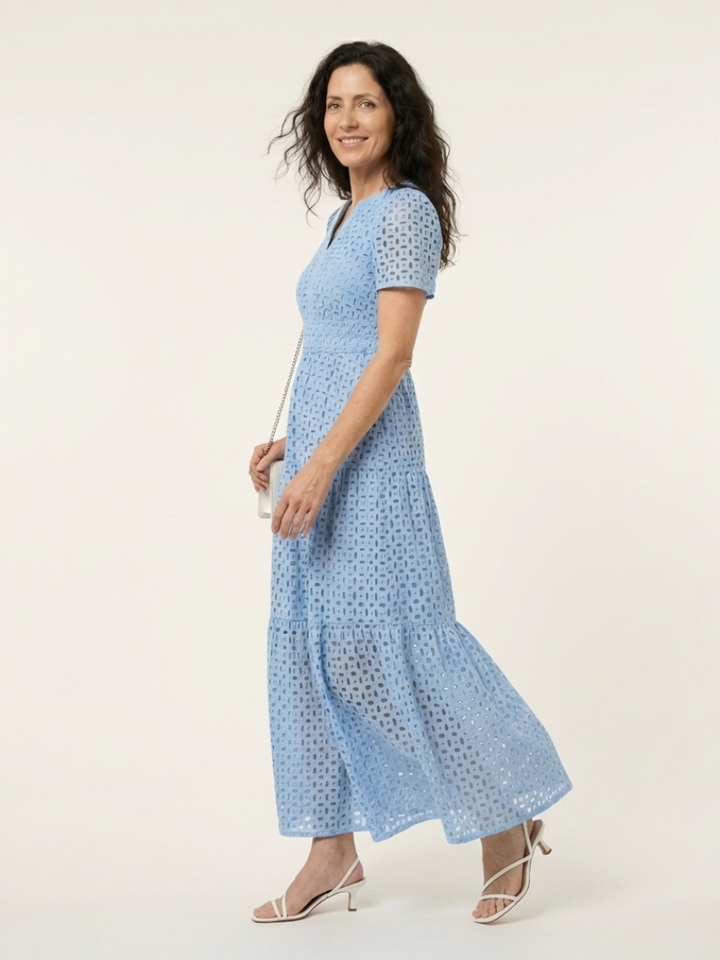 Brielle | Robe midi étagée à col en V et manches courtes