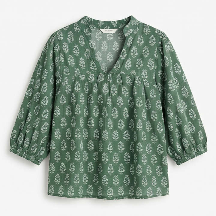 Marivell – Block-Print V-Neck Summer Blouse