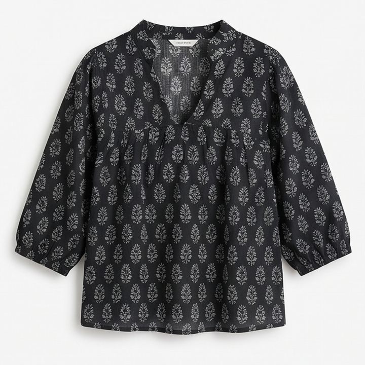 Marivell – Block-Print V-Neck Summer Blouse
