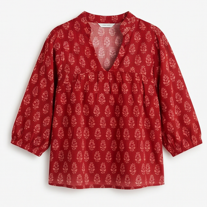 Marivell – Block-Print V-Neck Summer Blouse