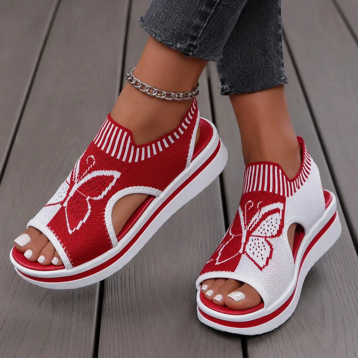 Sockela – Butterfly Knit Platform Peep Toe Sandals for Women