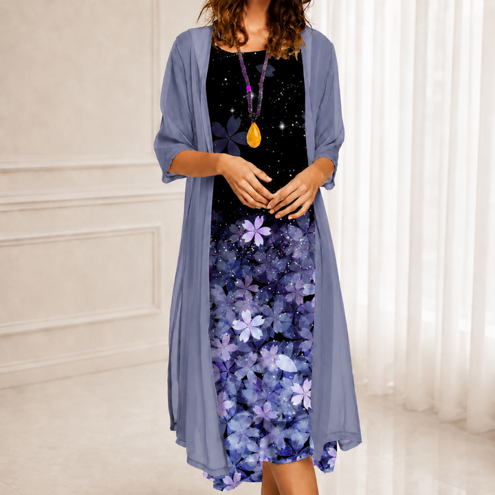 Onedress – Ombré Chiffon Duster And Floral Dress Set