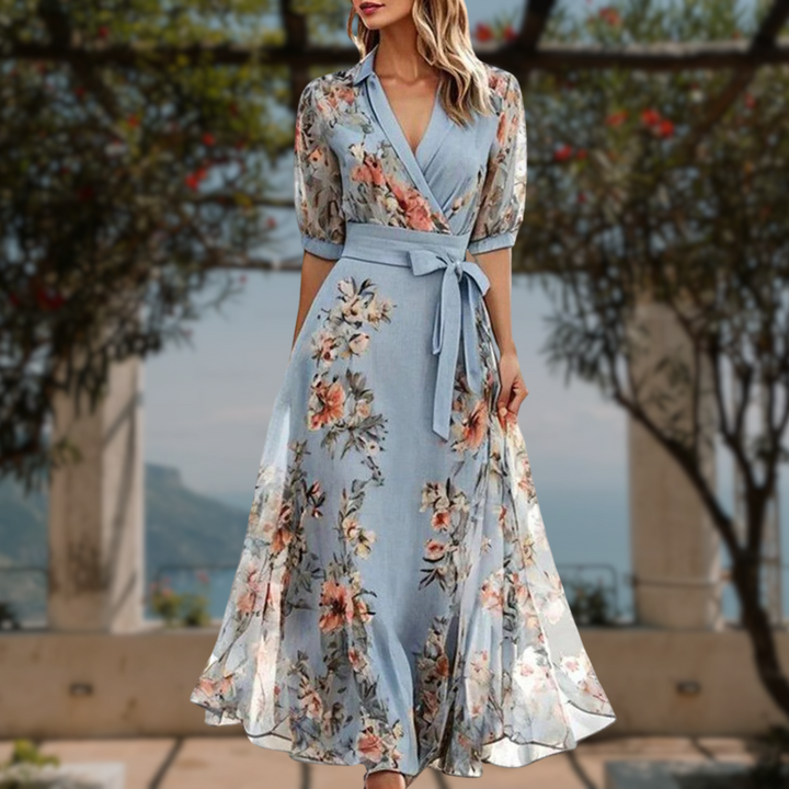 Felicia | Floral Maxi Wrap Dress with Long Sleeves