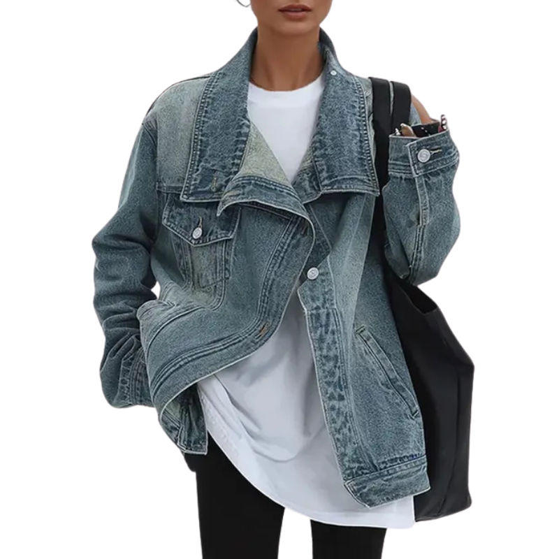 SKYE™ – Veste asymétrique à col montant délavée style vintage