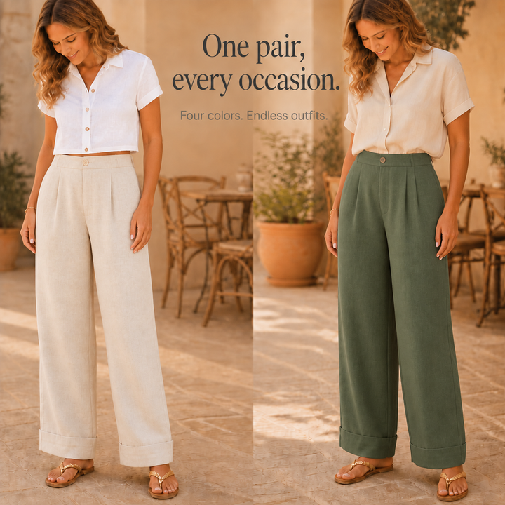 Trueline – Cotton Blend Wide Leg Trousers