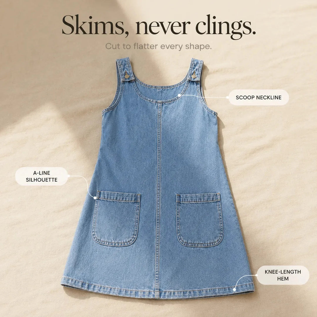 Sundrae – Lightweight Denim Pinafore Dress with Front Pockets