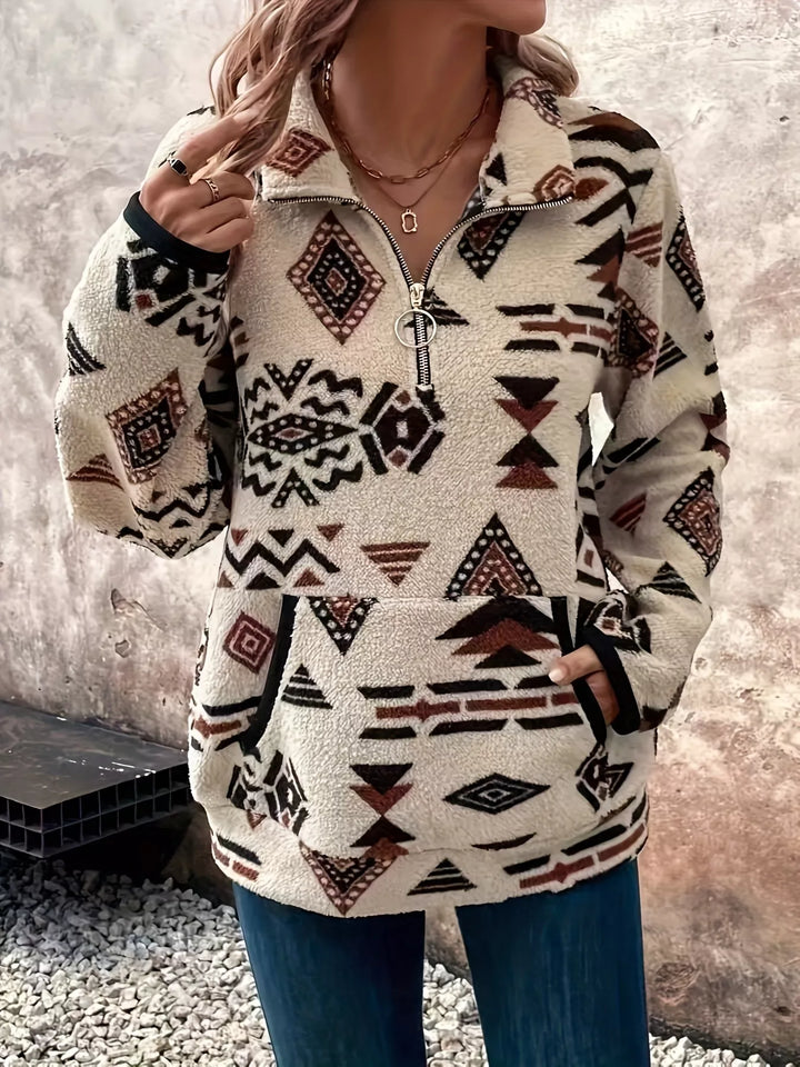 Olivia - Geometric Half Zip Long Sleeve Sweatshirt
