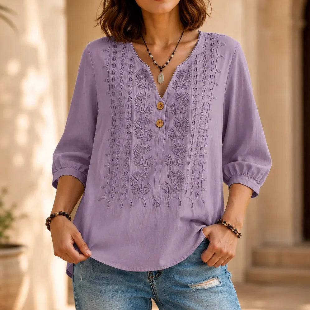 Florenza – V-Neck Blouse with Buttons