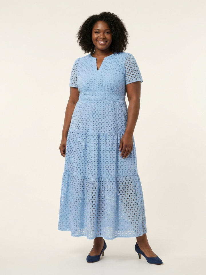 Brielle | Robe midi étagée à col en V et manches courtes