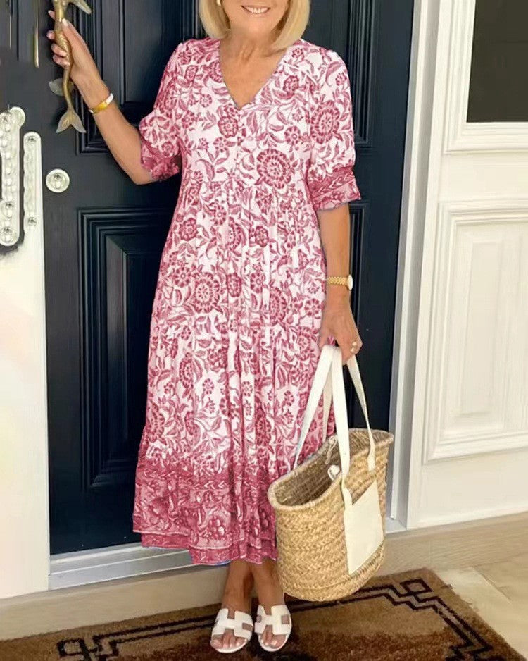 Ellie | Robe florale gracieuse à col en V
