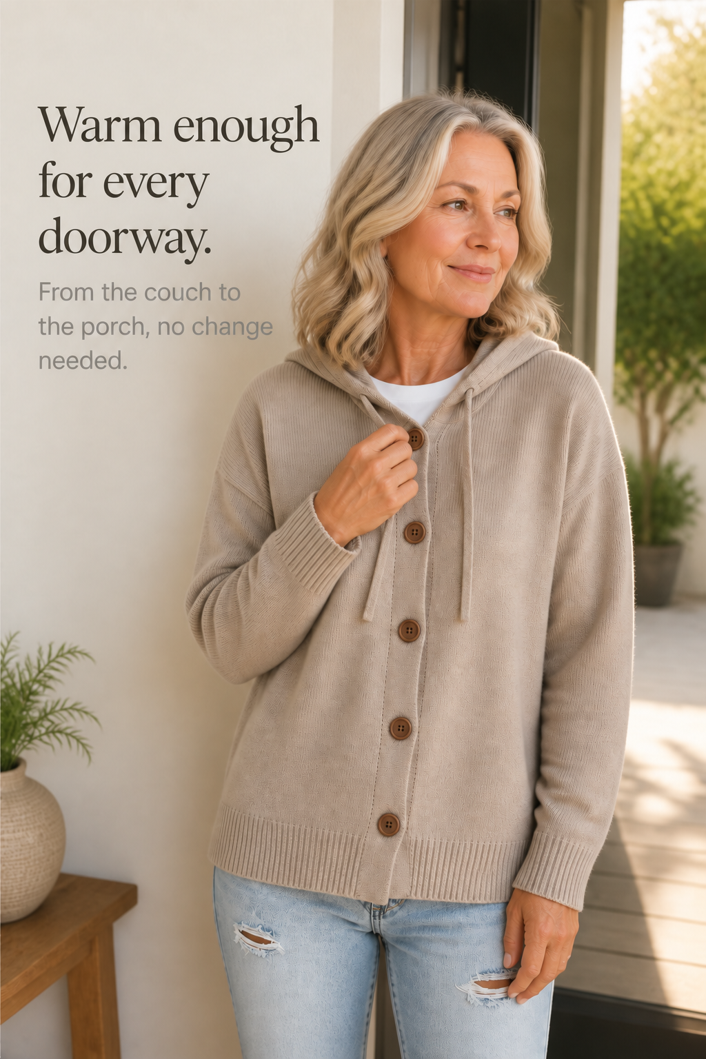 Wearbella – Hooded Ribbed Knit Drawstring Cardigan