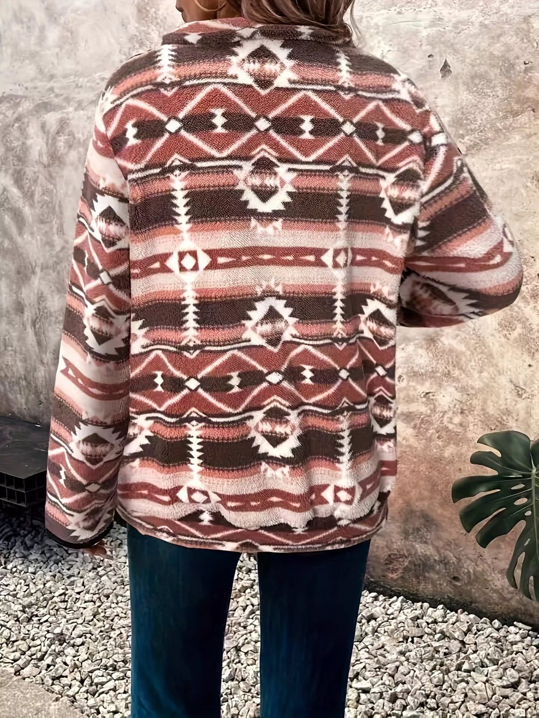 Olivia - Geometric Half Zip Long Sleeve Sweatshirt