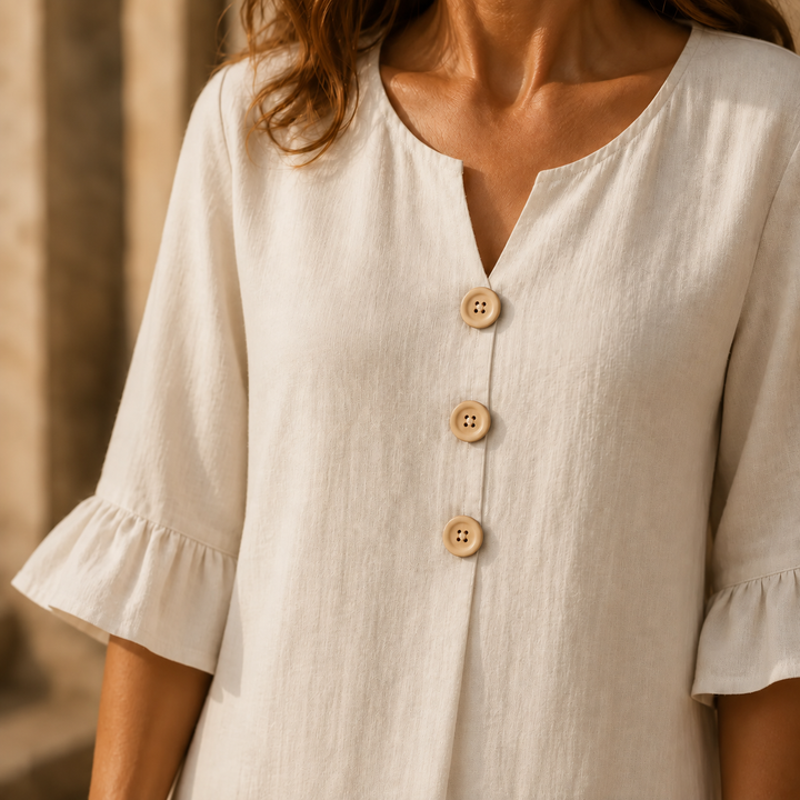 Marellia – Flowy Linen-Look V-Neck Maxi Dress with Pockets
