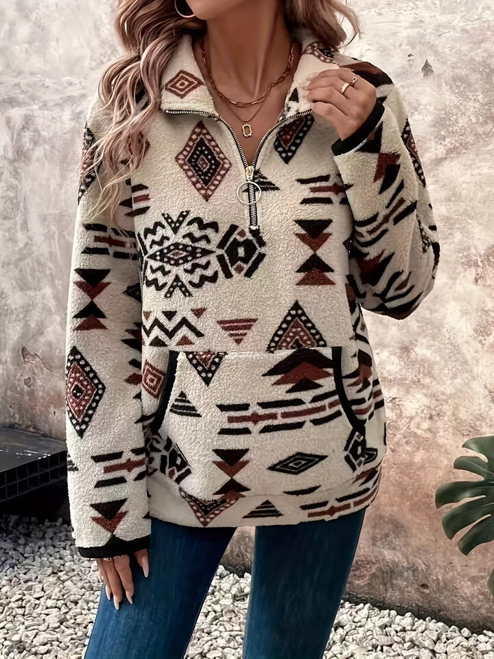 Olivia - Geometric Half Zip Long Sleeve Sweatshirt