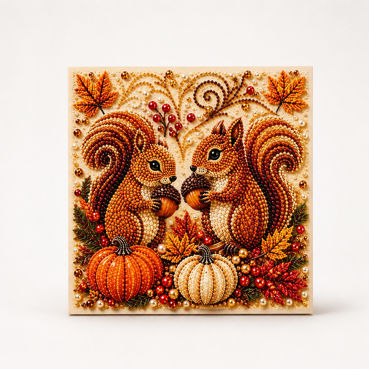 Duskbead – Pearl-Look Bead Pumpkin &amp; Squirrel Diamond Art Kit