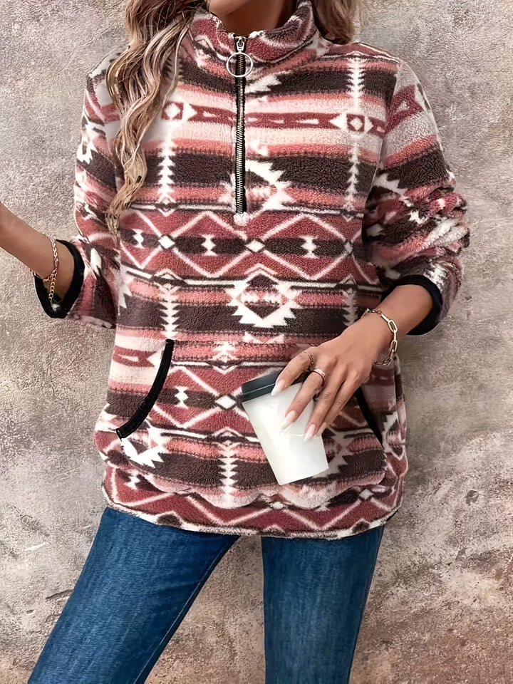 Olivia - Geometric Half Zip Long Sleeve Sweatshirt
