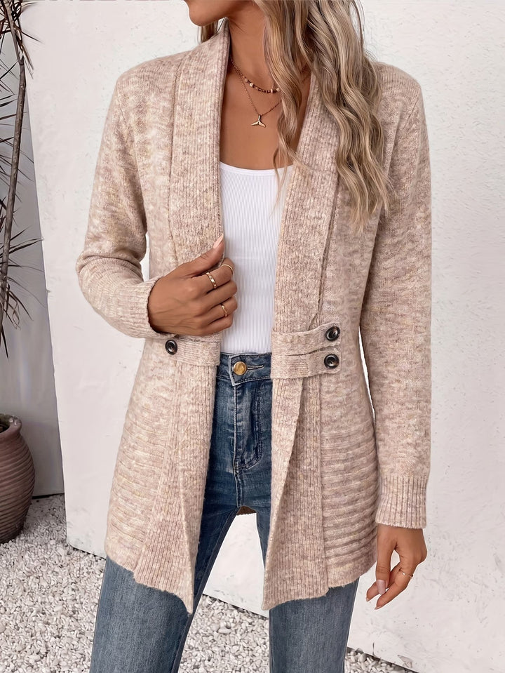 Oatmeal Ribbed Knit Button-Tab Cardigan