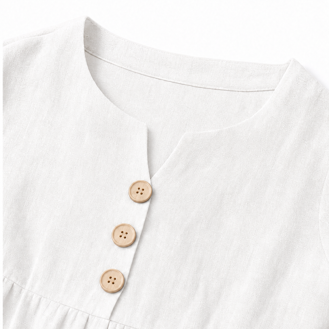 Marellia – Flowy Linen-Look V-Neck Maxi Dress with Pockets