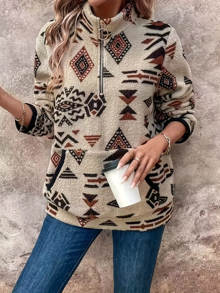 Olivia - Geometric Half Zip Long Sleeve Sweatshirt