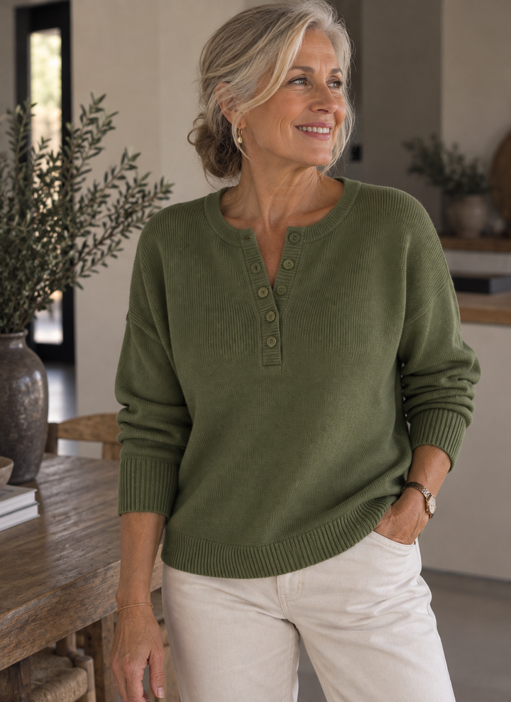 Helena™ | Henley Button-Up Knit Sweater
