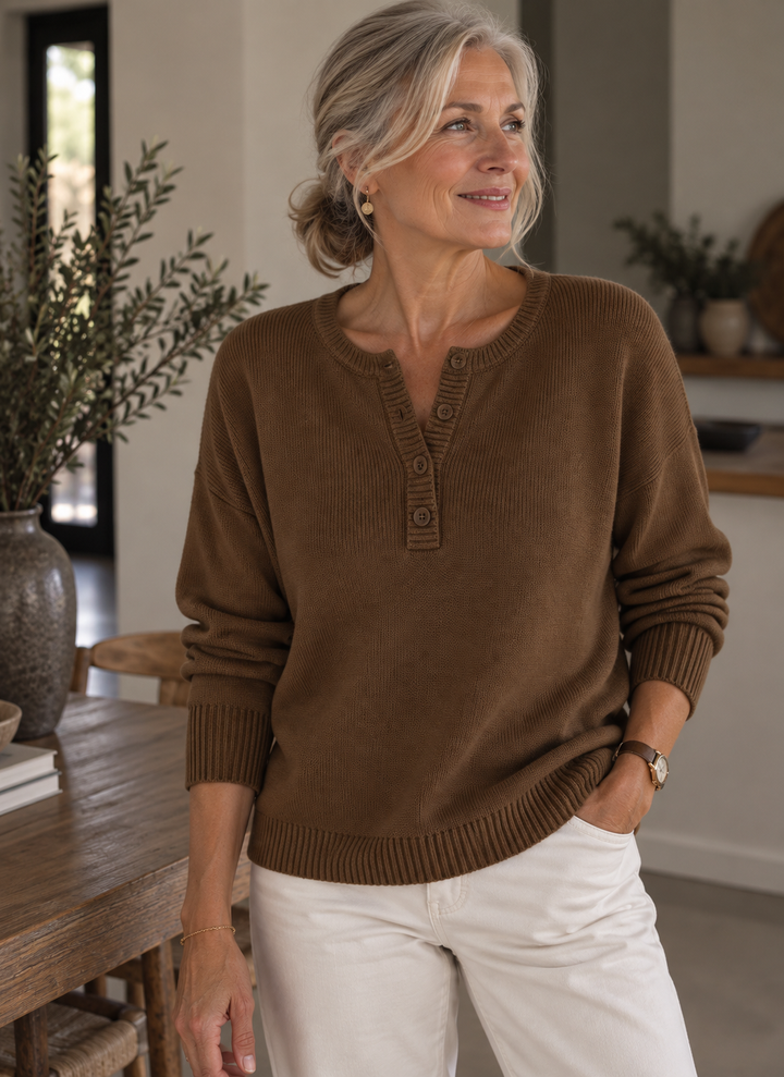 Helena™ | Henley Button-Up Knit Sweater