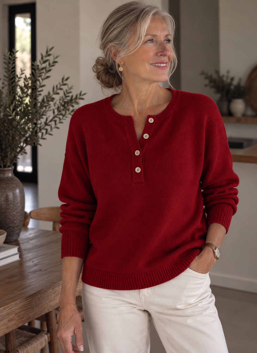 Helena™ | Henley Button-Up Knit Sweater