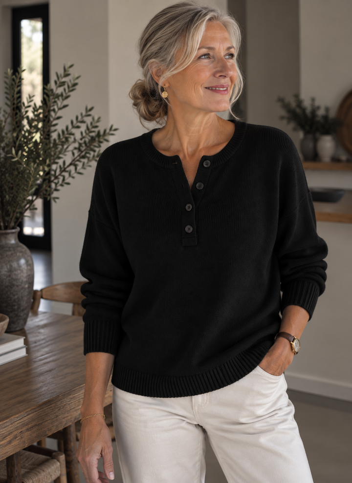 Helena™ | Henley Button-Up Knit Sweater