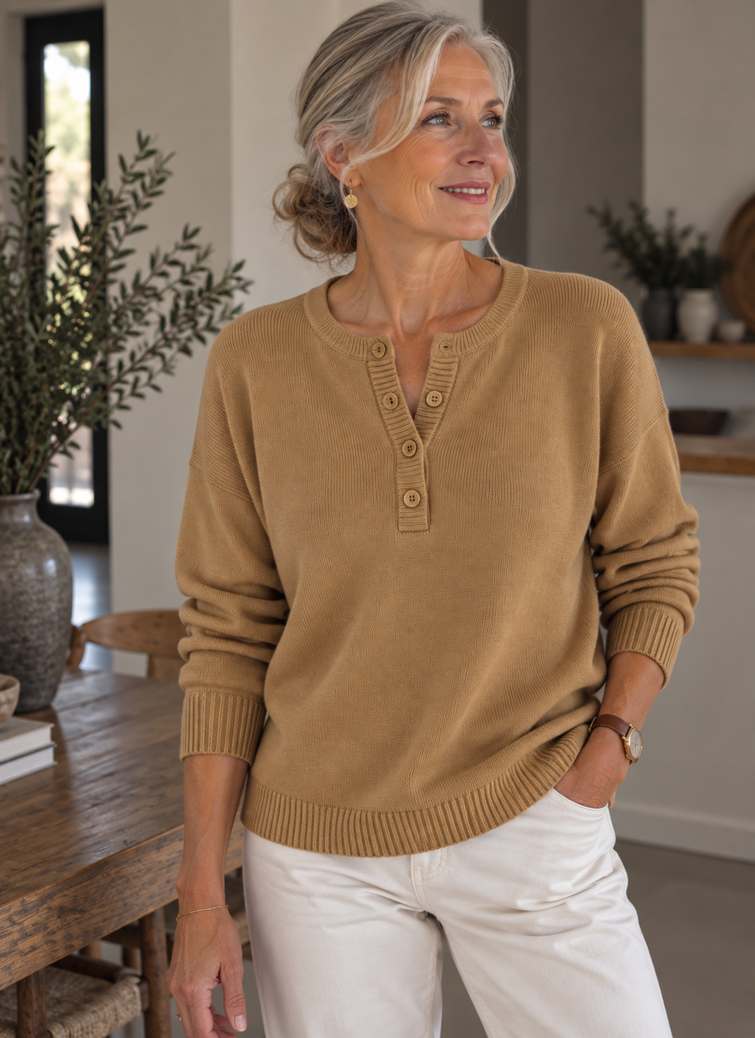 Helena™ | Henley Button-Up Knit Sweater