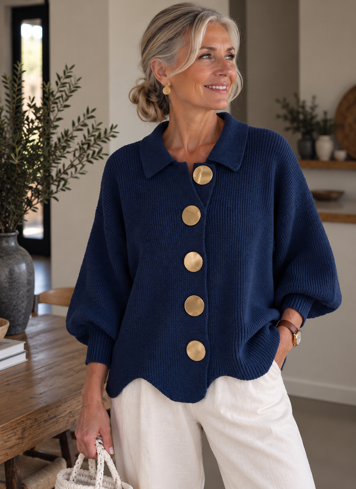 Isadora™ | Oversized Collared Cardigan With Large Metal Buttons