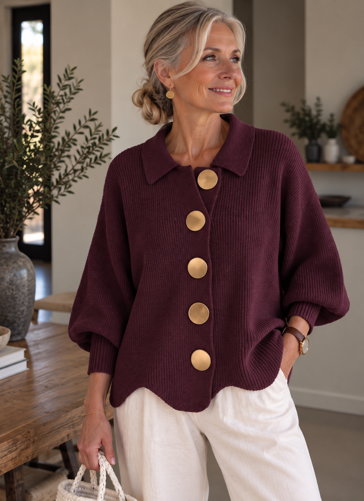 Isadora™ | Oversized Collared Cardigan With Large Metal Buttons