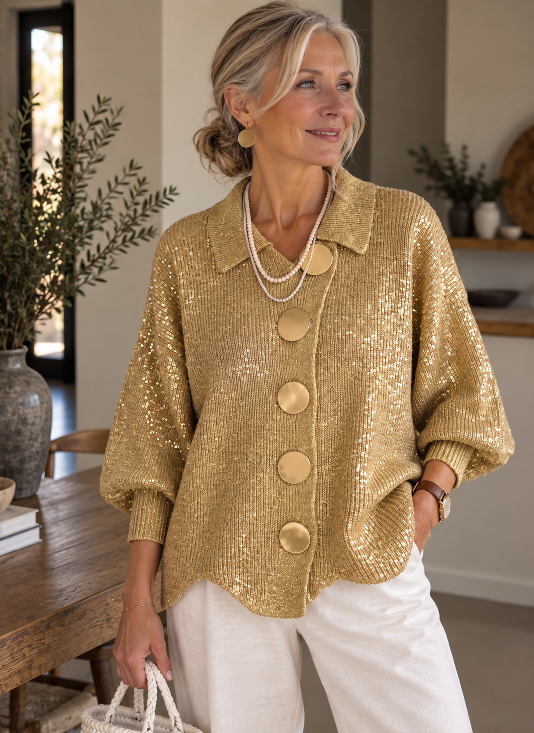 Isadora™ | Oversized Collared Cardigan With Large Metal Buttons