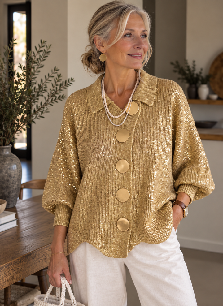 Isadora™ | Oversized Collared Cardigan With Large Metal Buttons