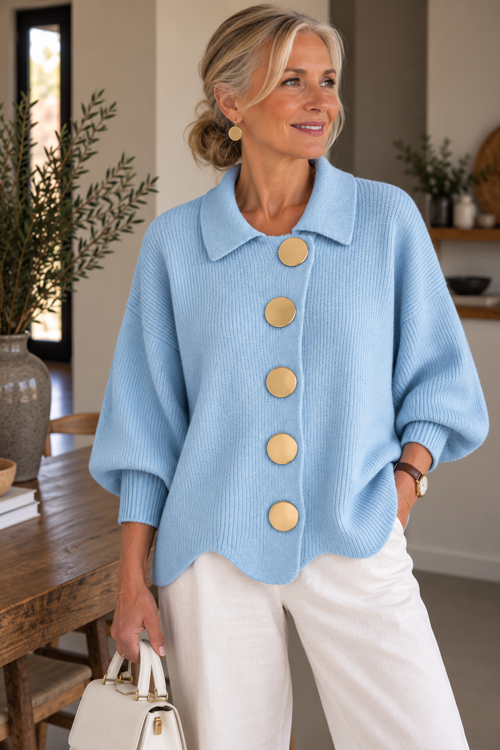 Isadora™ | Oversized Collared Cardigan With Large Metal Buttons